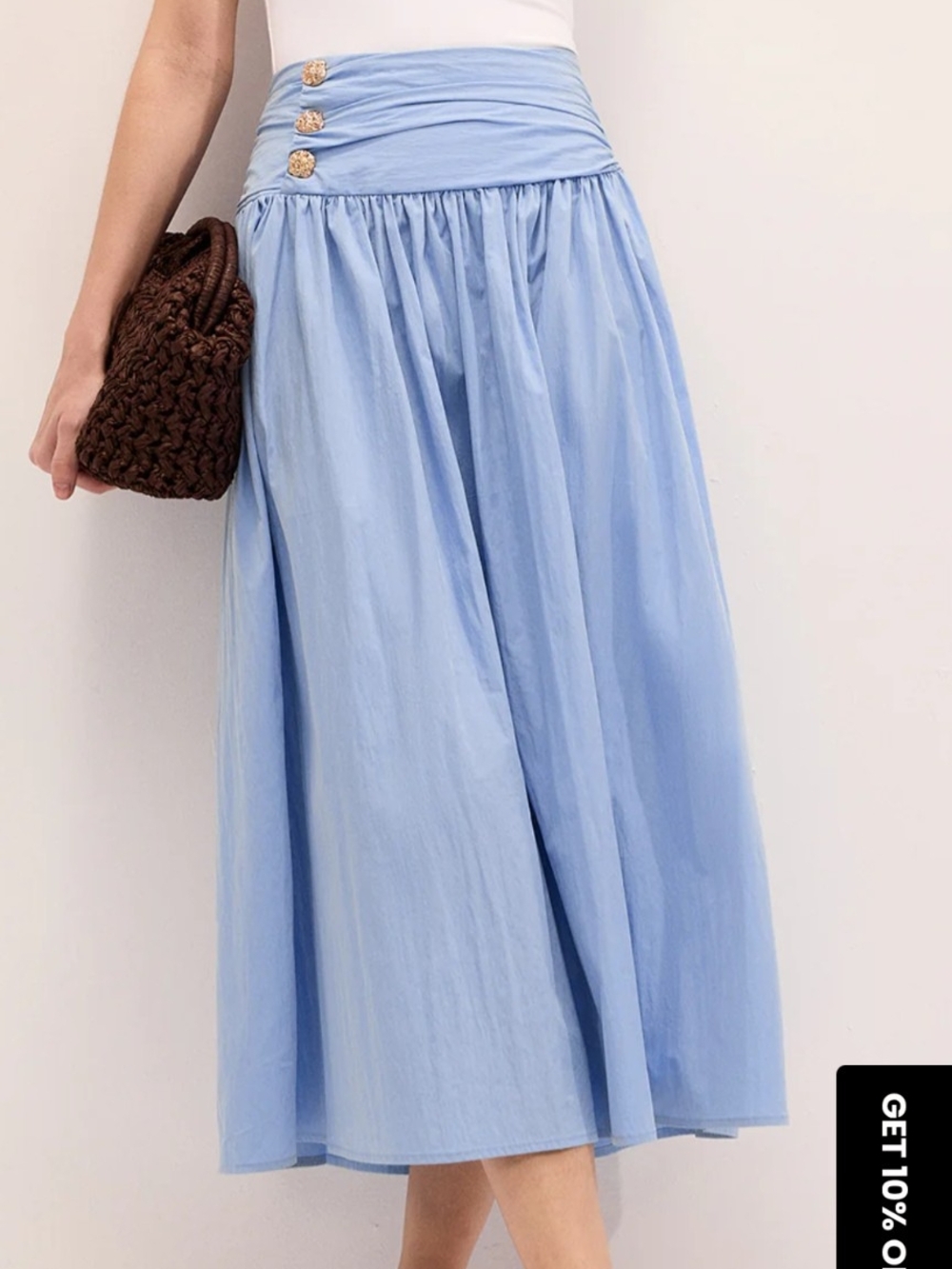 Commense Cotton Blend Ruched Waist Midi Skirt Medium And Large! - Picture 3 of 5